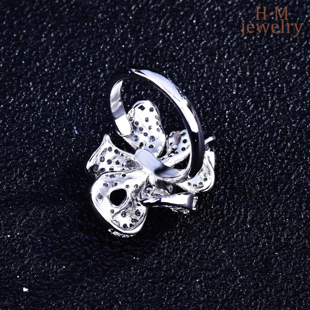 Cincin S925 Silver Ruby Micro-Inlaid Bentuk Kupu-Kupu Aksen Berlian Karbon Tinggi Butterfly