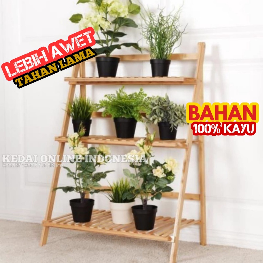Rak Tanaman Hias 3 Susun Lipat Bunga Kayu Minimalis Tempat Pot Bunga Taman Dekorasi Rumah