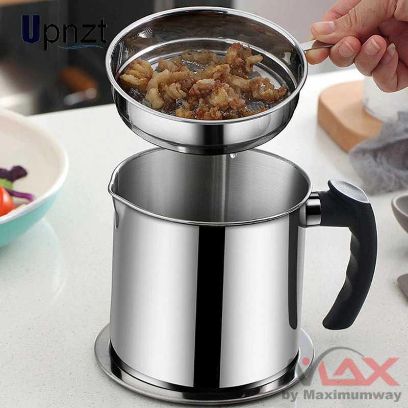 GRAVYO Panci Saringan Minyak Oil Strainer Pot Stainless Steel 1.3L Warna Silver