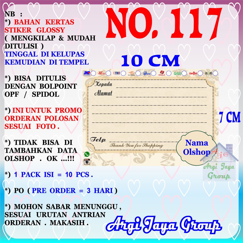 

Promo!Stiker Label Pengiriman Polosan No = 117 (10x7cm) 1 Pack = 10 Pcs