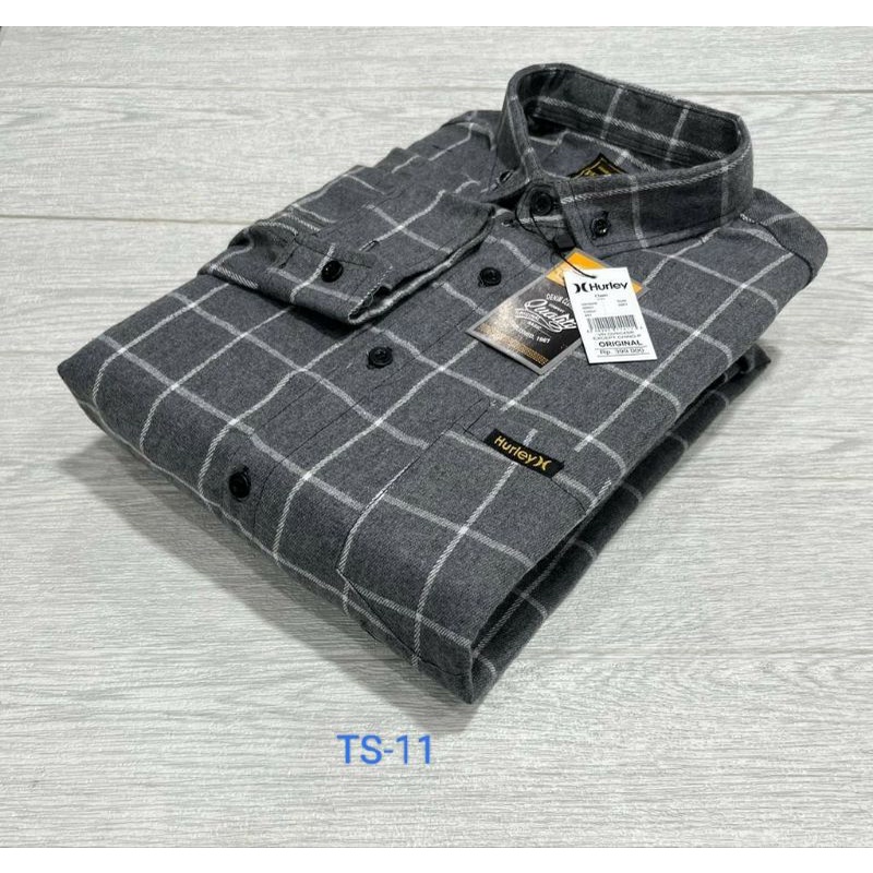 Kemeja Flanel Pria Lengan Panjang Hem Kemeja Slim Fit Motif Kotak