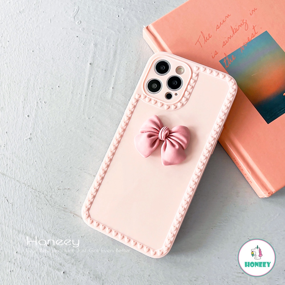 3D Cute Pink Bowknot Glossy Phone Case compatible for IPhone 12 11 Pro Max X XS Max XR 8 7 Plus Shock Resistant Soft TPU Back Cover