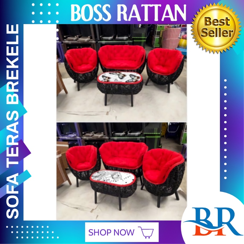 Kursi Sofa Korsi Bangku Duduk Set Meja Teras Brekele Anyaman Rotan Sintetis Malas Santai Nyaman dan 