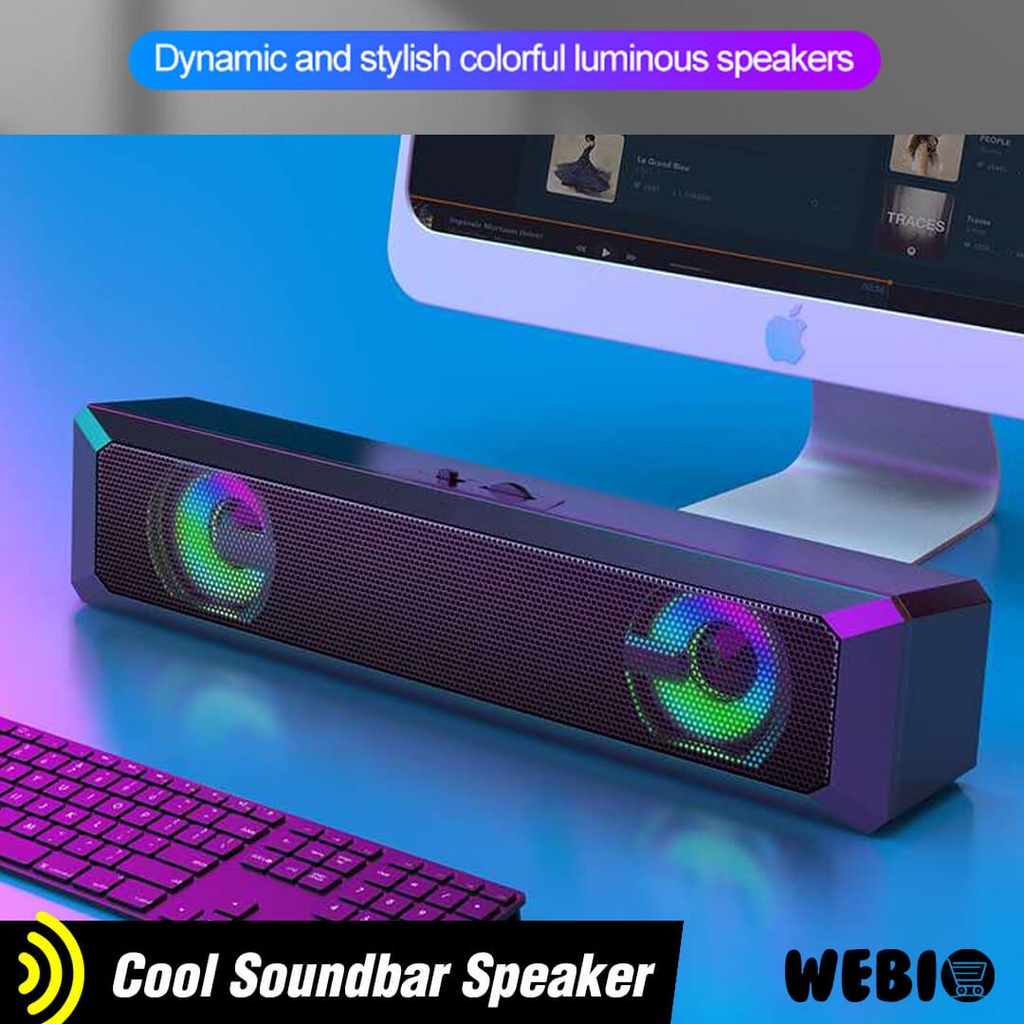 Speaker USB A20 Spiker Aktif Soundbar RGB Gaming Laptop PC Komputer TV LED Full Bass Murah Portabel