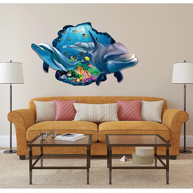 Stiker Dinding / Kaca / Wall Sticker (3D): Ikan Lumba-Lumba