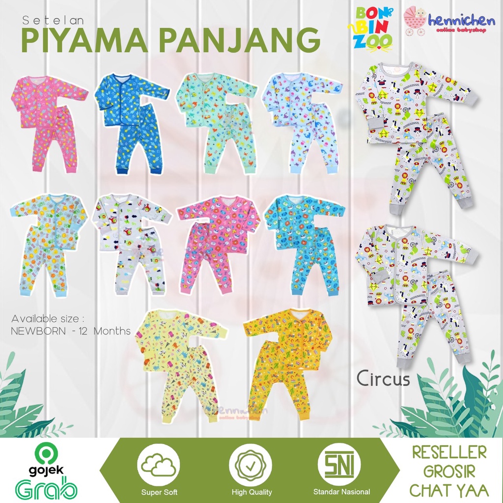 Bonbinzoo Setelan piyama anak Panjang FULL PRINT SNI nyaman lembut 0-12 Bulan setelan baju anak