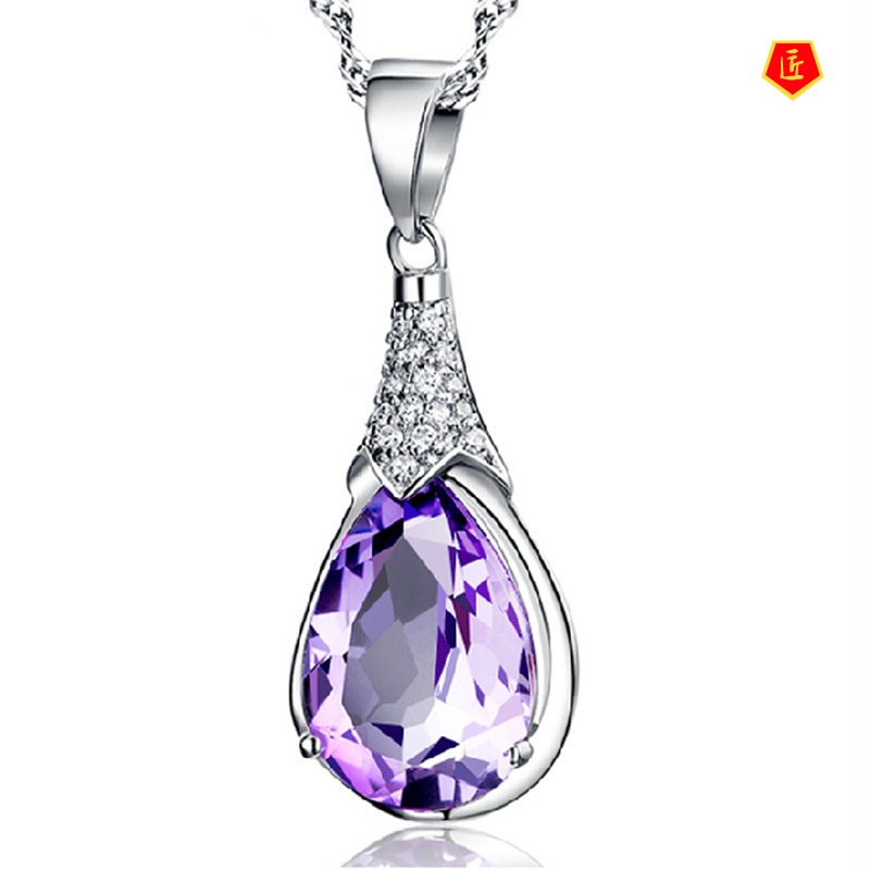 [Ready Stock]Korean Style Amethyst Zircon Wish Stone Pendant Fashion Simple