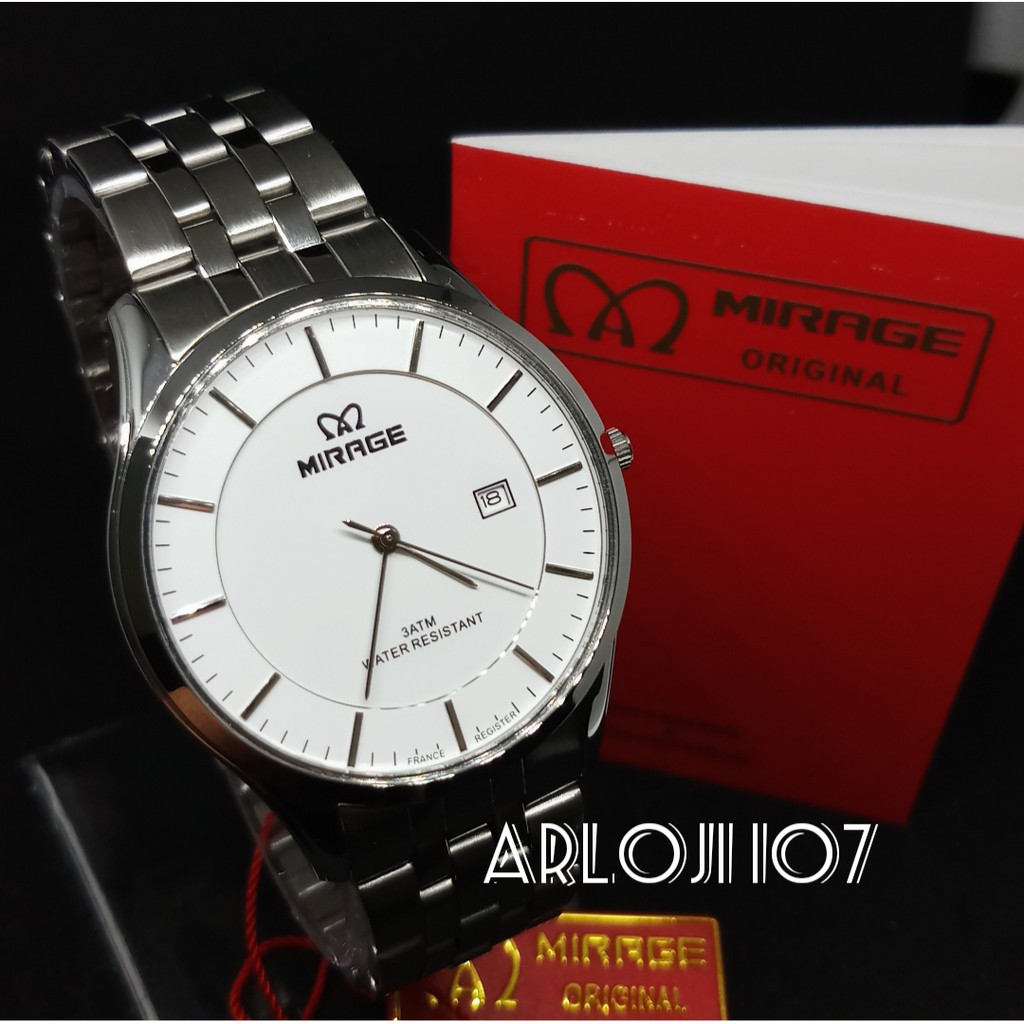 JAM TANGAN MIRAGE PRIA MA 8544 BRP-M SILVER WHITE ORIGINAL