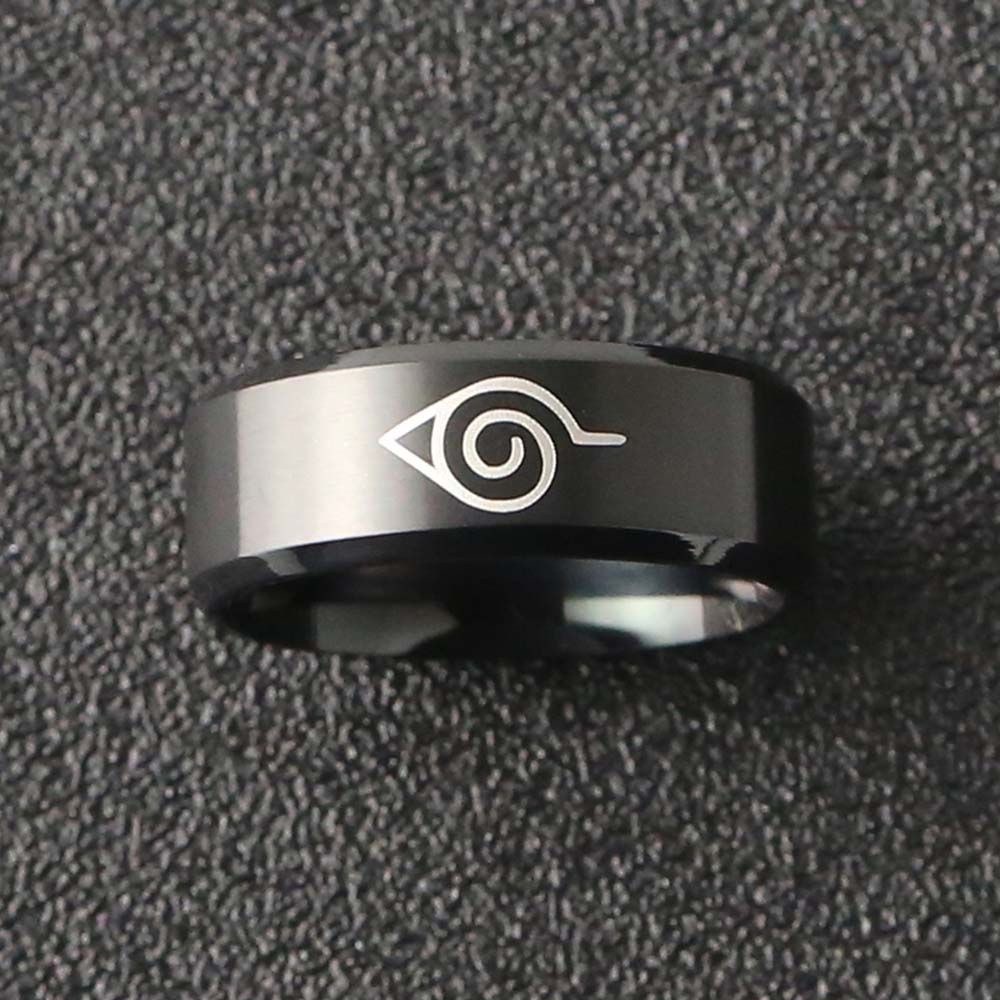 MXBEAUTY Unique Naruto Rings Black Stainless Steel Anime Finger Rings Jewelry Accessories Sasuke Itachi Ninja Konoha Uzumaki Symbal Anime Fans Gifts Unisex for Men Women Titanium Steel Ring/Multicolor