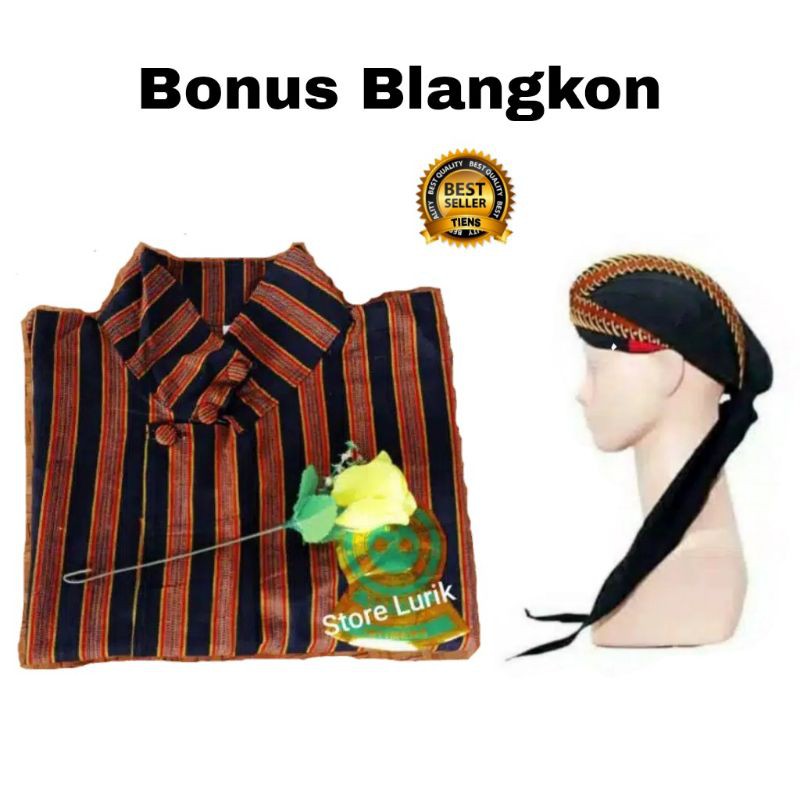Baju surjan lurik jawa bonus blangkon jogja / baju adat jawa / blangkon jogja