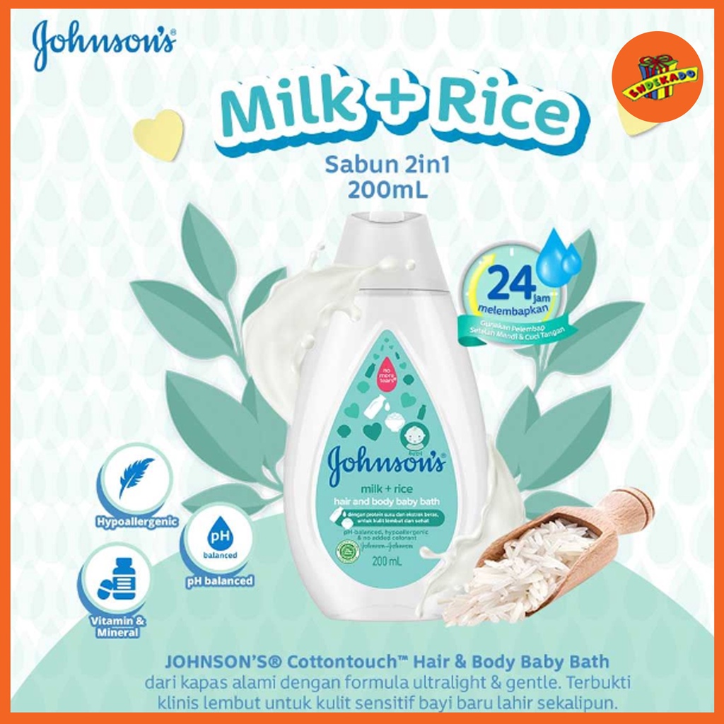 Johnson's Milk+Rice Hair and Baby Bath Sabun Bayi