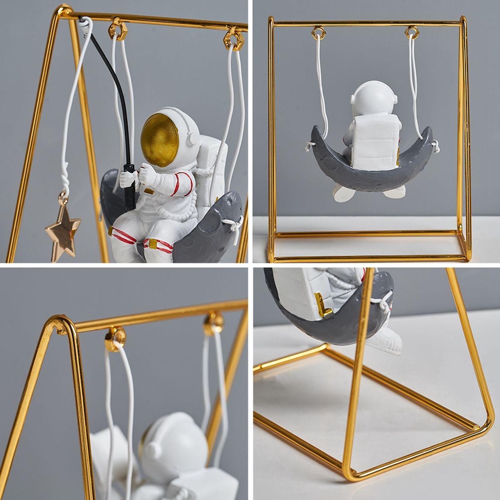 [Elegan] Ornamen Ayunan Astronot Hadiah Ulang Tahun Hias Bulan Resin Nordic Modern Figurine