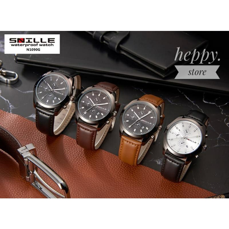 Jam Tangan Pria Kulit Snille Tanggal Aktif Anti Air Jm Tangan Cowok Original Free Box & Batrey Cadan