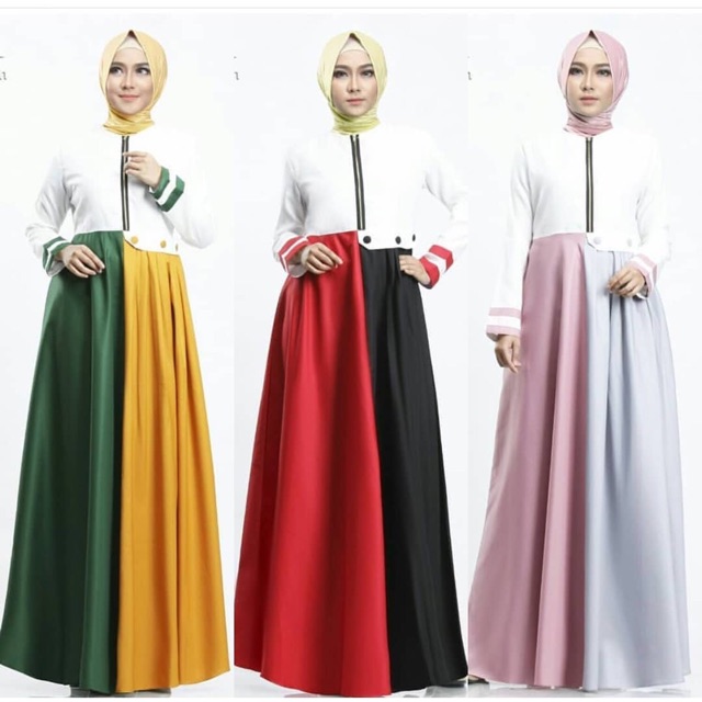 Gamis lipit gradasi 2 warna