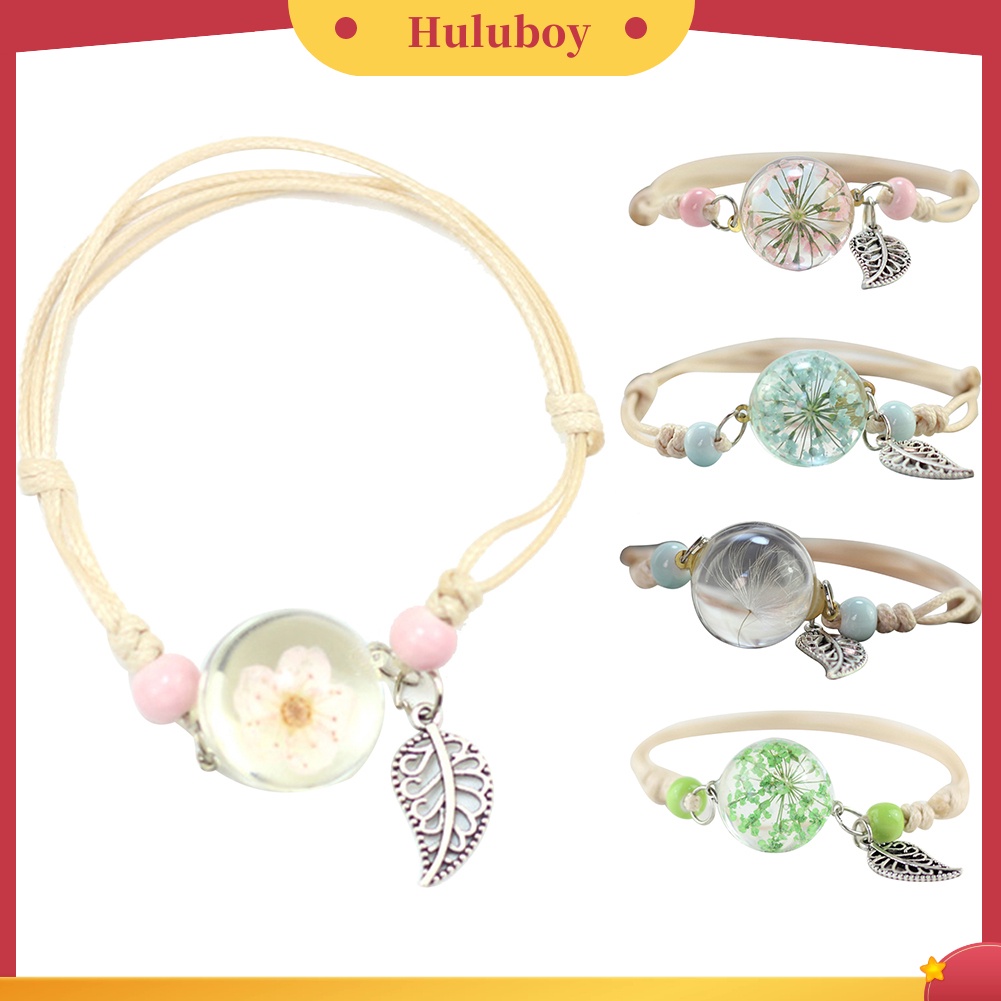 Hu Hu Hu Hu Hu Alat Bantu Pasang Kacamata♡ Gelang Tali Kepang Dengan Charm Bulat Motif Bunga Keringbulu Untuk Wanita