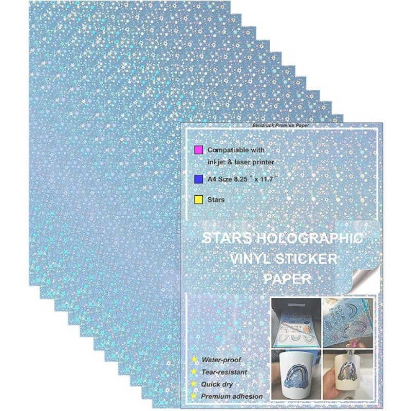 10 Lembar Kertas A4 Bahan Vinyl Anti Air Cepat Kering Motif Bintang Warna Pelangi