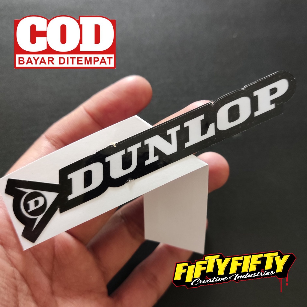 Stiker Print Cut DUNLOP Stiker Printing Laminasi Glossy Stiker Motor Mobil Helm Sudah Membentuk Pola Desain