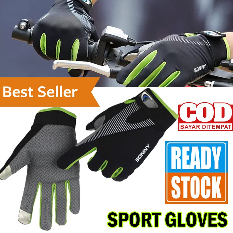 Sarung Tangan Sepeda Motor Pria Sonny Anti Slip Sport Gloves Size L Full Finger Road Bike Racing