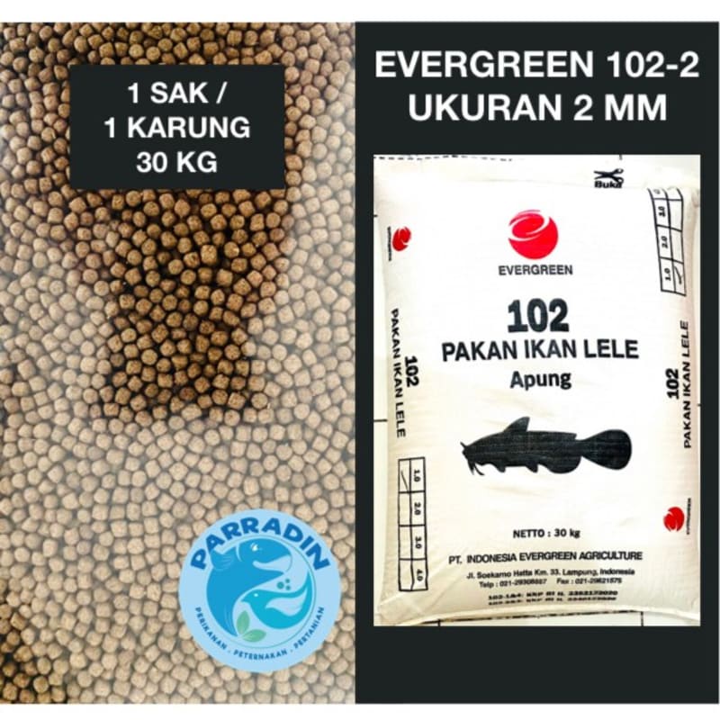EVERGREEN 102-2 PAKAN IKAN LELE APUNG 1 Sak / Karung Ukuran 2MM