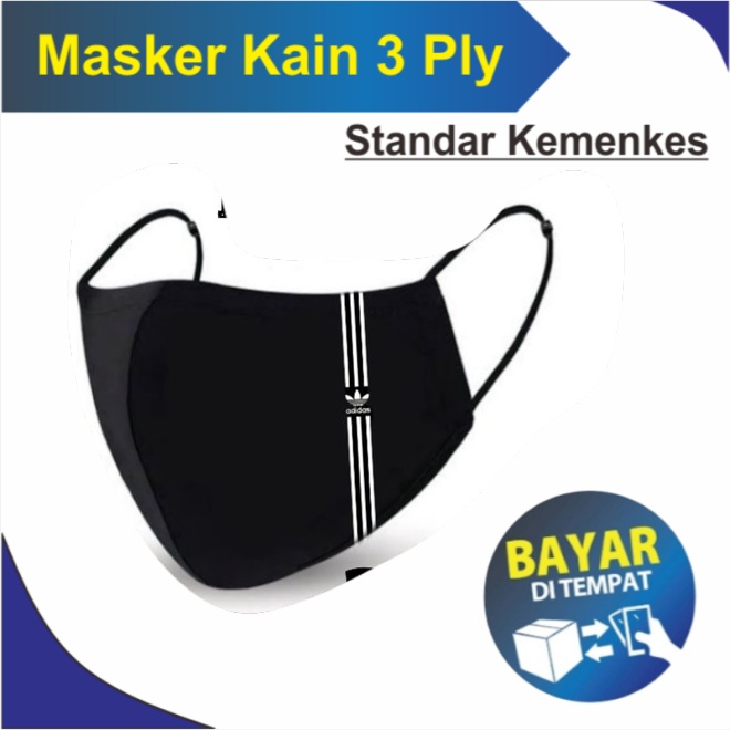 Masker Kain 3 Ply Mask ADIDAS - Masker kain 3 lapis / Hitam 3 Lapis / Earloop 3 ply / Dewasa / Pria / Anak / Outdoor Masker Pria Bisa Dicuci Ulang