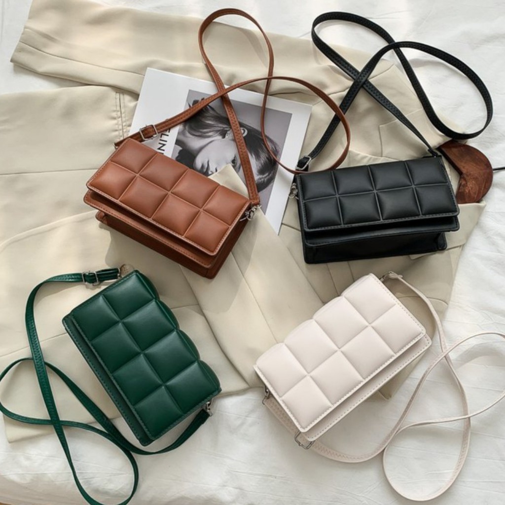 BJ72029 - BLACK/BROWN/GREEN/WHITE - TAS SLEMPANG SQUARE ROTI SOBEK MODEL KOTAK TAS WANITA FASHION IMPORT MODIS ELEGAN TERMURAH TERLARIS TERBARU BAGSTORE JAKARTA TAS BATAM CR7410 JTF12414