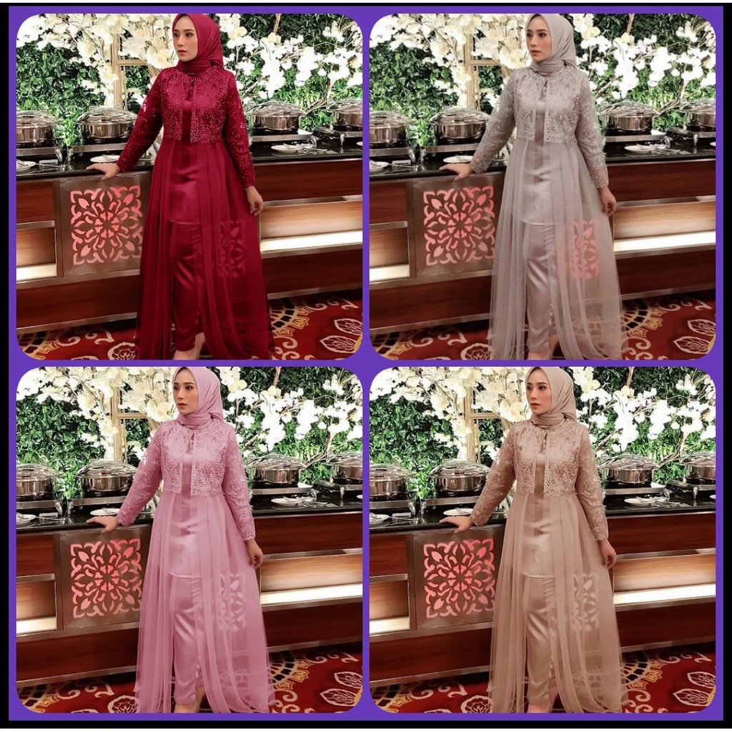 FASHION MUSLIM WANITA PESTA SETELAN TUNIK CELANA SIMPLE