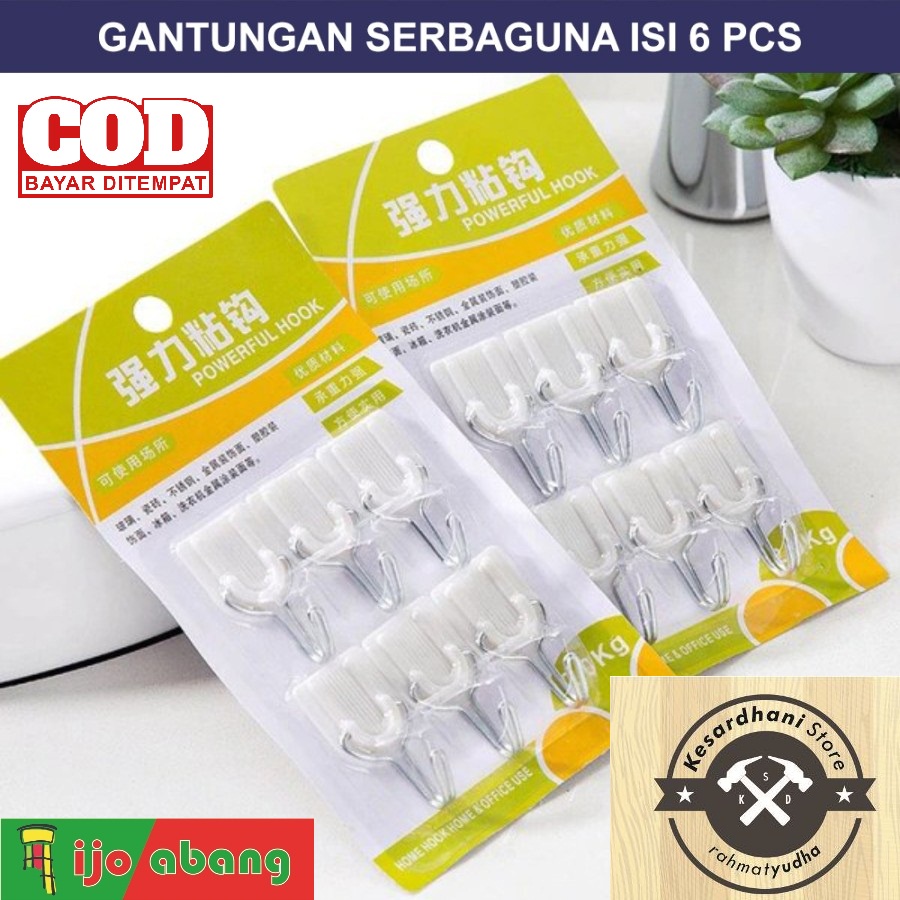 Gantungan Tempel Powerfull Hook 6pcs Cantolan Serbaguna Set isi 6 pcs baju kamar mandi toilet kunci