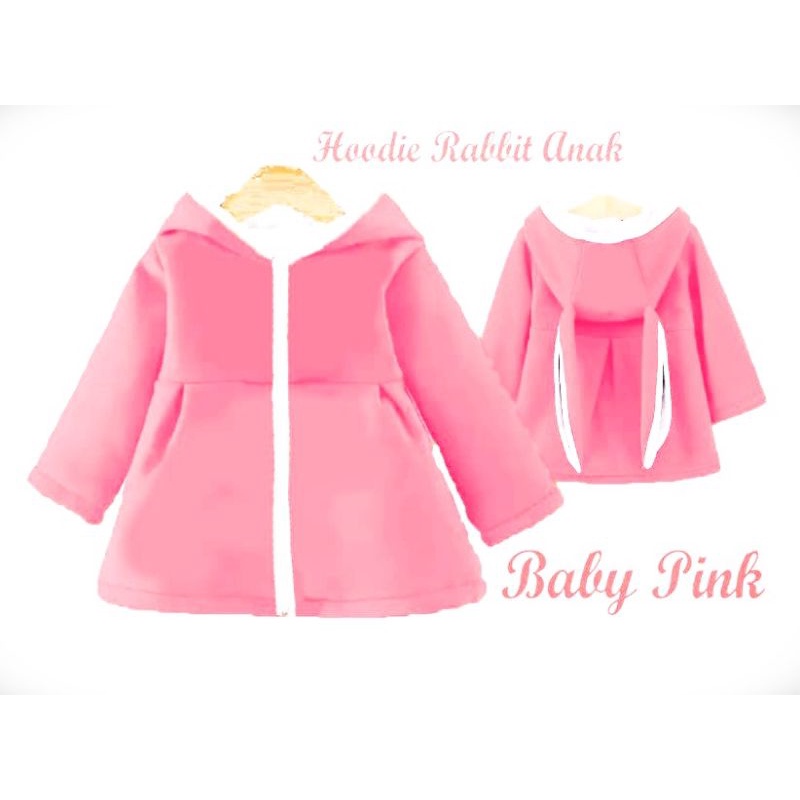 Jaket Anak Perempuan Hoodie Kuping Kelinci Wanita Warna Pink Merah Muda