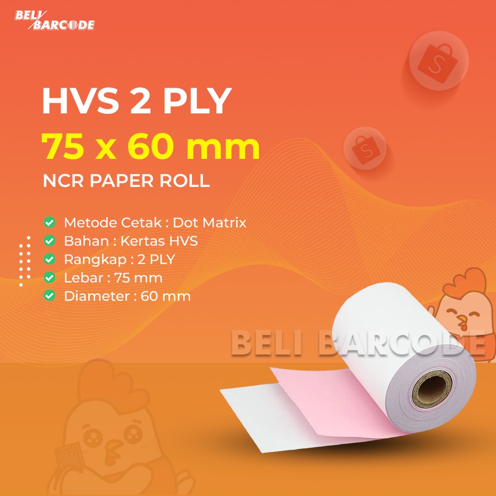 HVS ROLL STRUK KASIR 75X60 2PLY NCR KERTAS KASIR GROSIR