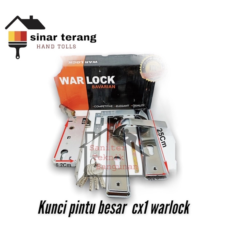 Kunci pintu besar stainless komplit 25cm Warlock cx1