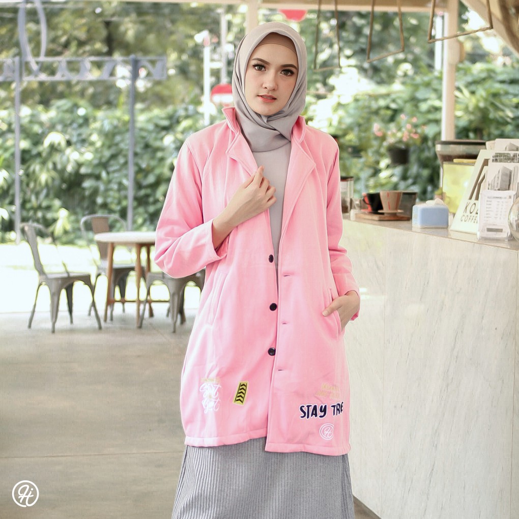 HIJACKET ELMA | HIJAKET JAKET HIJAB PANJANG WANITA MUSLIMAH SYAR'I-PEACH
