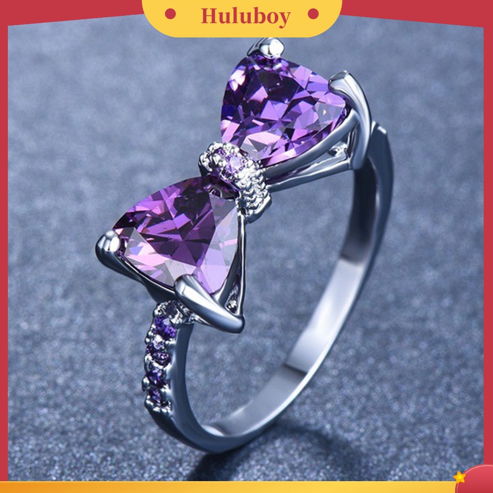 Hu Hu Hu Hu Hu Alat Bantu Pasang Kacamata♡ Cincin Wanita Hias Batu Amethyst Imitasi Bentuk Pita Untuk Pesta Pernikahanpertunangan