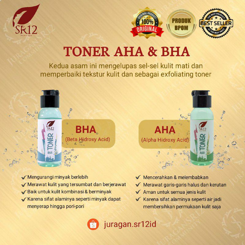 TONER AHA SR12 / EKSFOLIASI EKSFOLIATER FLEK HITAM / MENGANGKAT SEL KULIT