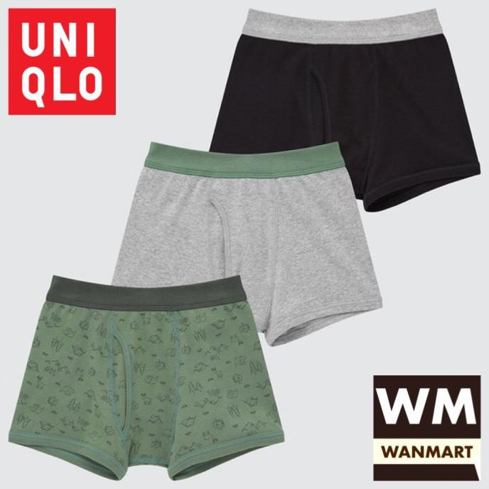 UNIQLO Boys Briefs Celana Dalam Boxer Katun Anak Laki-Laki Olive 3 Pcs