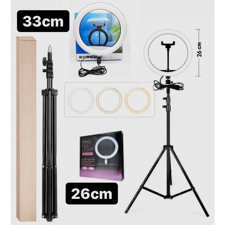 Ring Light 26cm+33ccm + Tripod 2.1m - Lampu Makeup - Lampu Selfie - Lampu Vlog Tripod