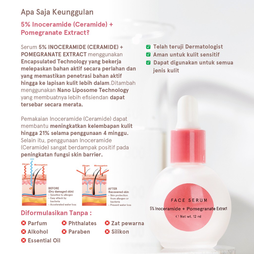 Dear Me Beauty 5% Inoceramide (Ceramide) + Pomegranate Extract Face Serum