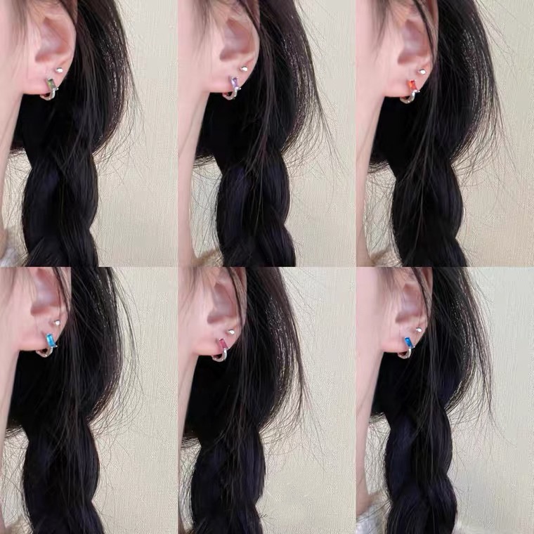 Anting Stud Hias Kristal Warna-Warni Gaya Korea Untuk Wanita