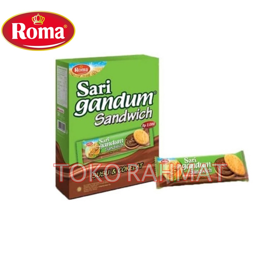 

Roma Sari Gandum Sandwich Coklat 39g (ecer2000) 1Pak isi 12pcs