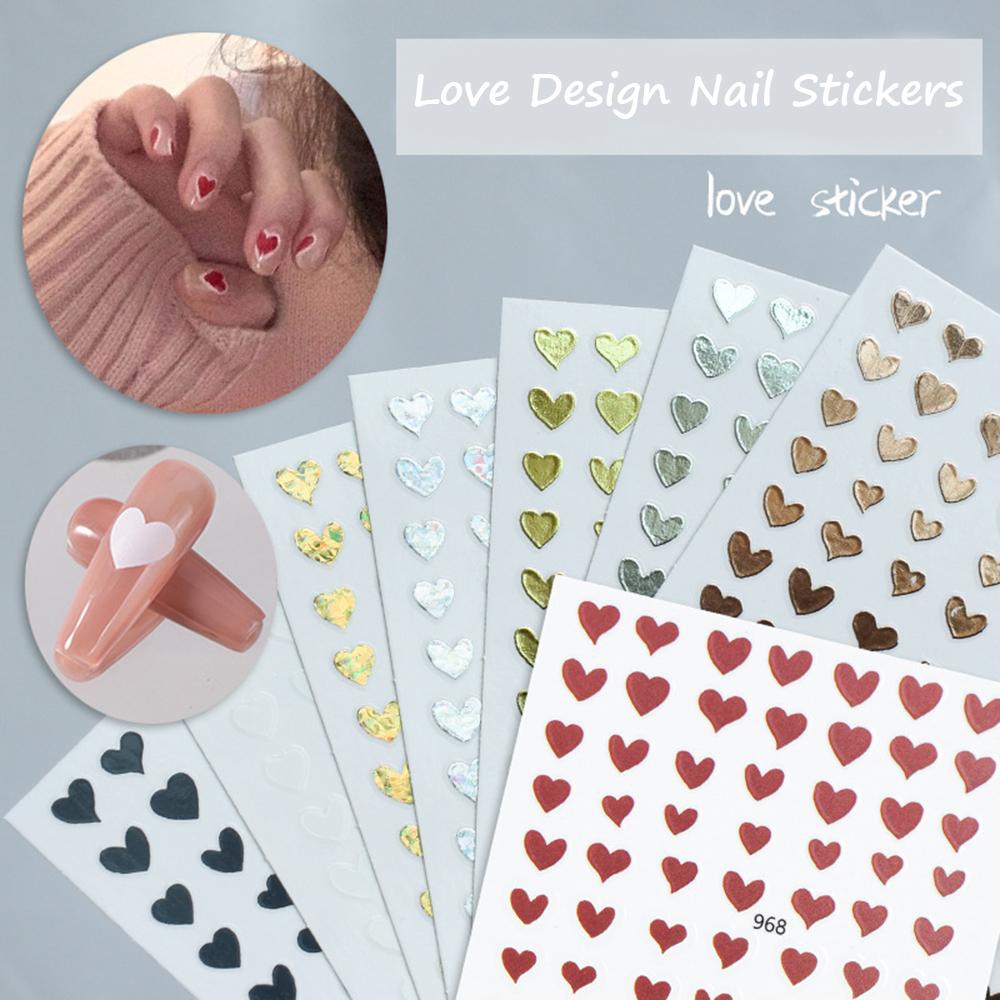 Stiker Kuku Motif Hati Warna Emas Silver Untuk Dekorasi Nail Art