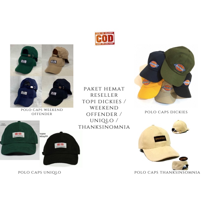 PAKET HEMAT KHUSUS RESELLER TOPI / POLO CAPS WEEKEND EFFENDER / THANKSINSOMNIA / DICKIES / UNIIQLO LAKI PEREMPUAN