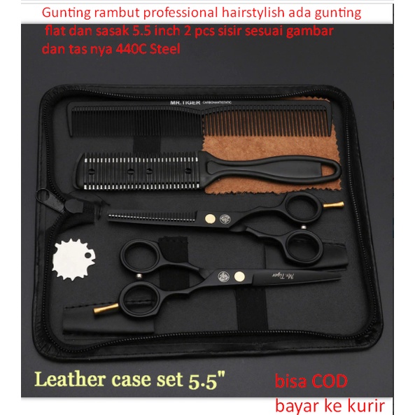 Gunting rambut professional hairstylish ada gunting flat dan sasak 5.5 inch 2 pcs sisir sesuai gamba