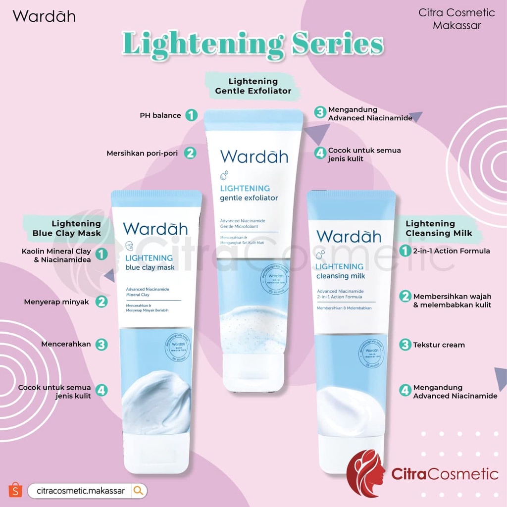 Wardah Lightening Series 125ML  | Day | Night Cream Face Serum Wash Foam Mask Scrub Toner Milk Cleanser Gentle Wash Micellar