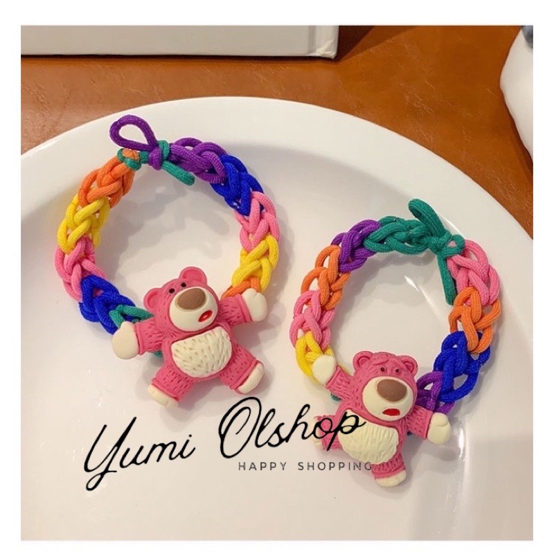 Ikat rambut korea Teddy rainbow Terbaru