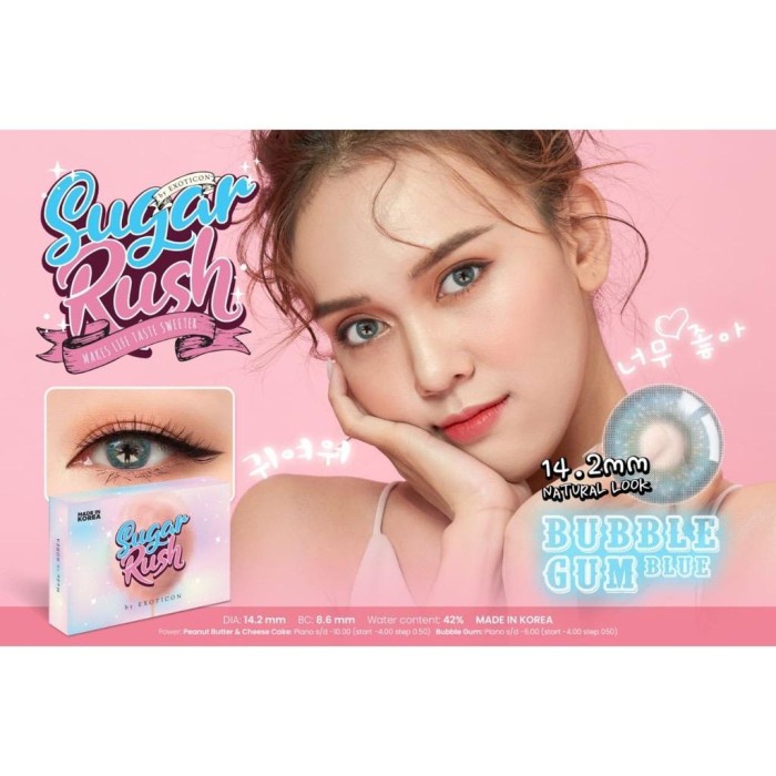 Promo - Softlens SUGAR RUSH X2 / Softlen Sugar Rus Soflens Exoticon Soflen - Bubble Gum - Sedia 1 pa