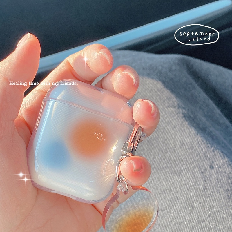 AirPods 1/2 Pro Silicone Dustproof Case Earphone Non-Slip Anti-Dirt Sunset Gradient Pendant Earphone Case