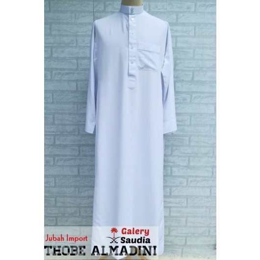 Jubah Thobe almadini putih poloskatun/alharamain putih
