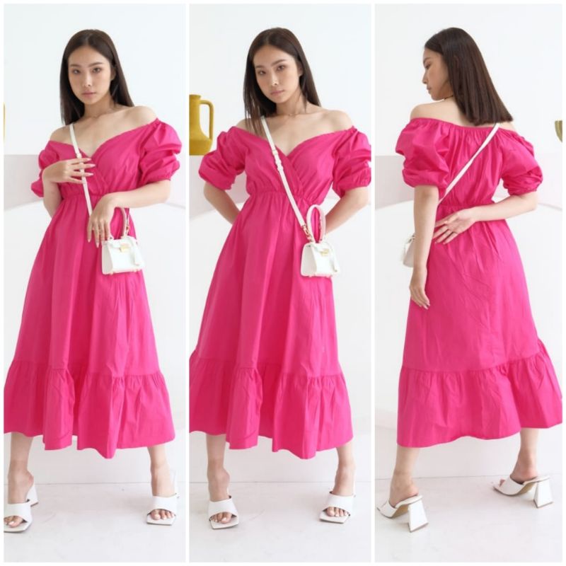 ❣️ SPECIAL PRICE ♡ PREMIUM ♡ ORIGINAL ! WENDY VINTAGE 2 WAYS SABRINA RUFFLE MIDI PARTY DRESS