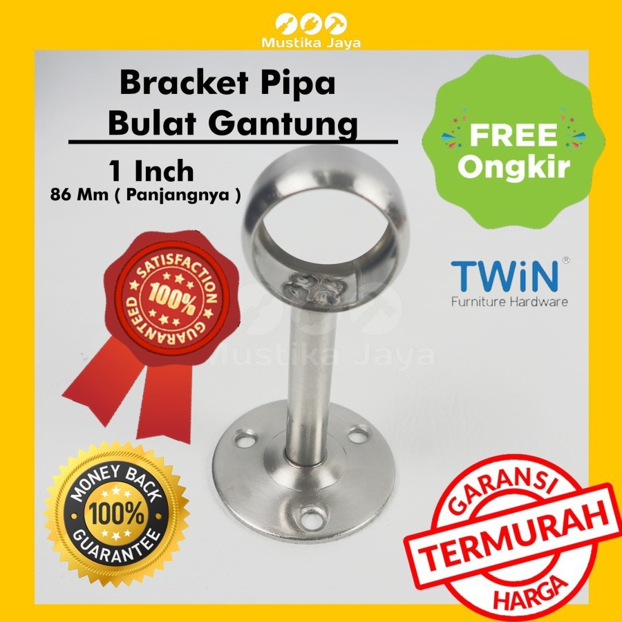 Bracket Pipa Bulat Gantung Tengah Zinc Alloy Bukan Plastik Stainless
