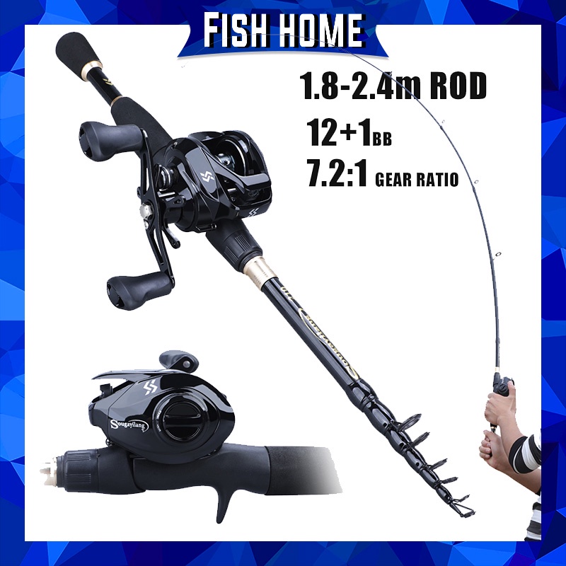 Joran Pancing Set Casting Fishing Rod Dengan Carbon Rod Body Dan EVA Handle And12 + 1 BB Rasio Gear Tinggi 7.2: 1 Spinning Reel Set Untuk Tangan Kiri/Kanan Untuk Air Tawar Joran Pancing Set