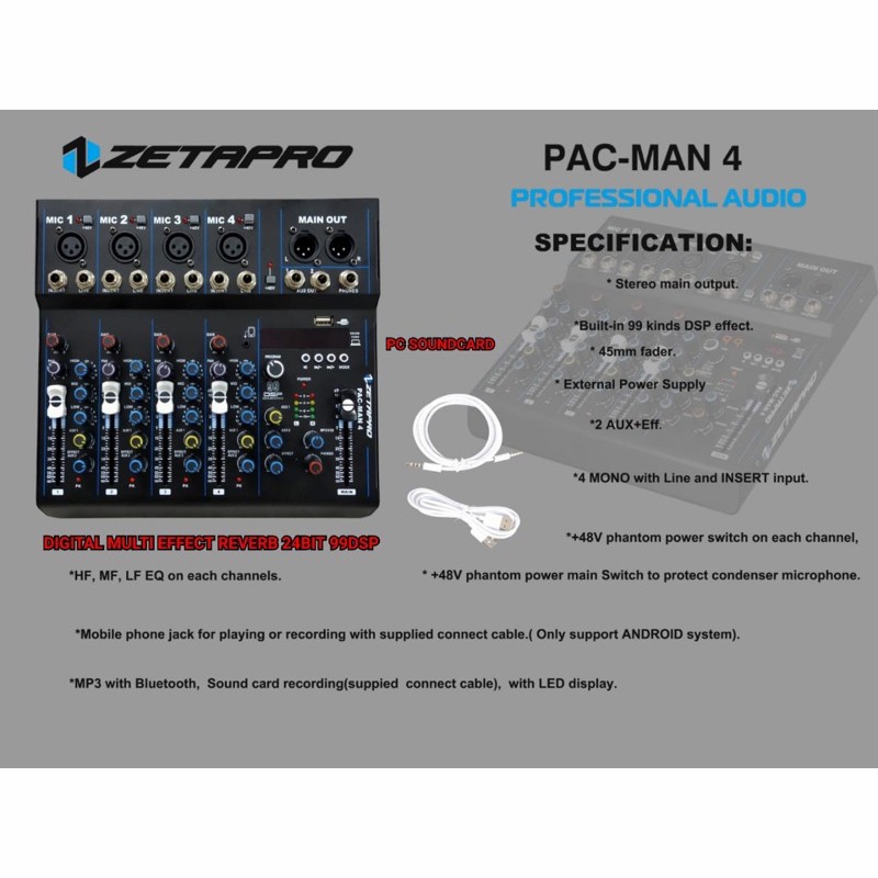 Mixer 4 channel Zetapro Pacman 4 Pacman4 Original terbaik